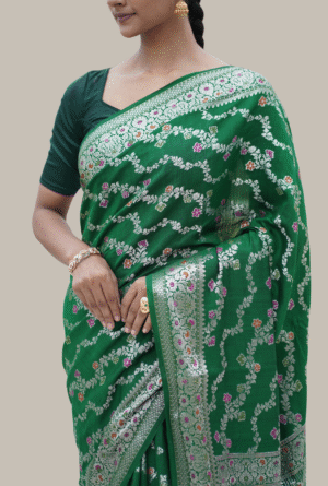 Pure Banarasi Chinya Silk Alfi Jaal Saree