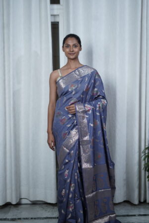 Pure Banarasi Chinya Silk Alfi Jaal Saree