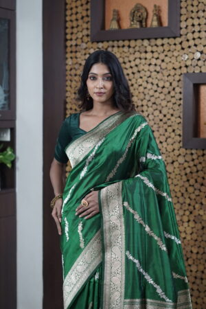 Pure Handloom Banarasi Katan Silk Kadwa Aada Jangla Sona- Rupa Saree