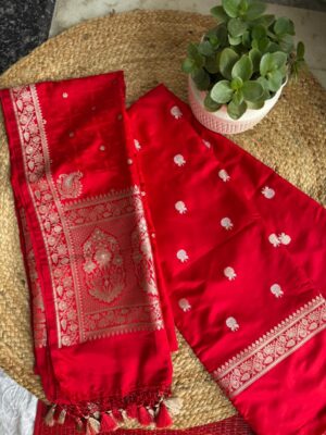 Banarasi Handloom Musru Silk Suit – 3 Piece Set