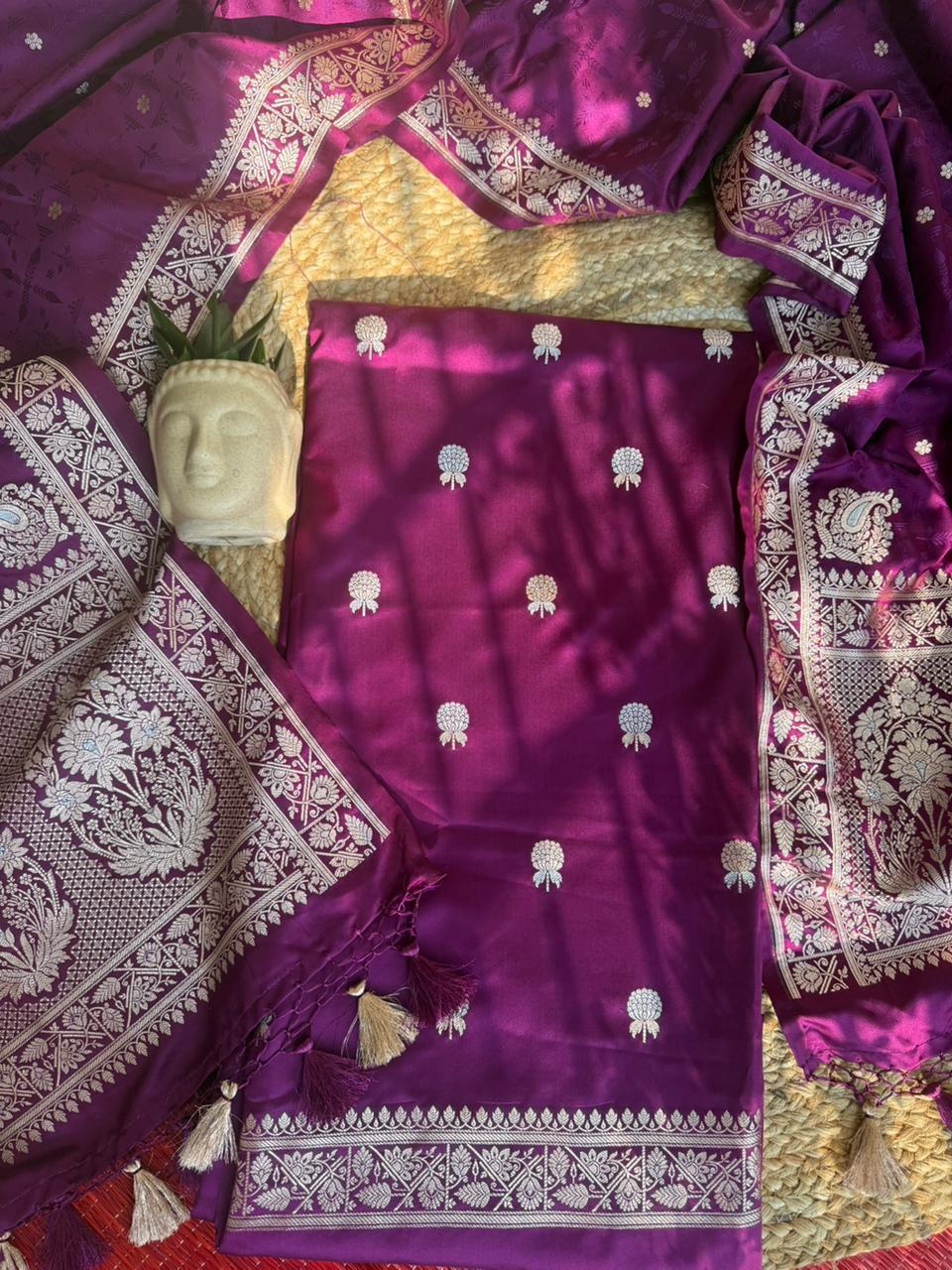 Banarasi Handloom Musru Silk Suit – 3 Piece Set - Image 3
