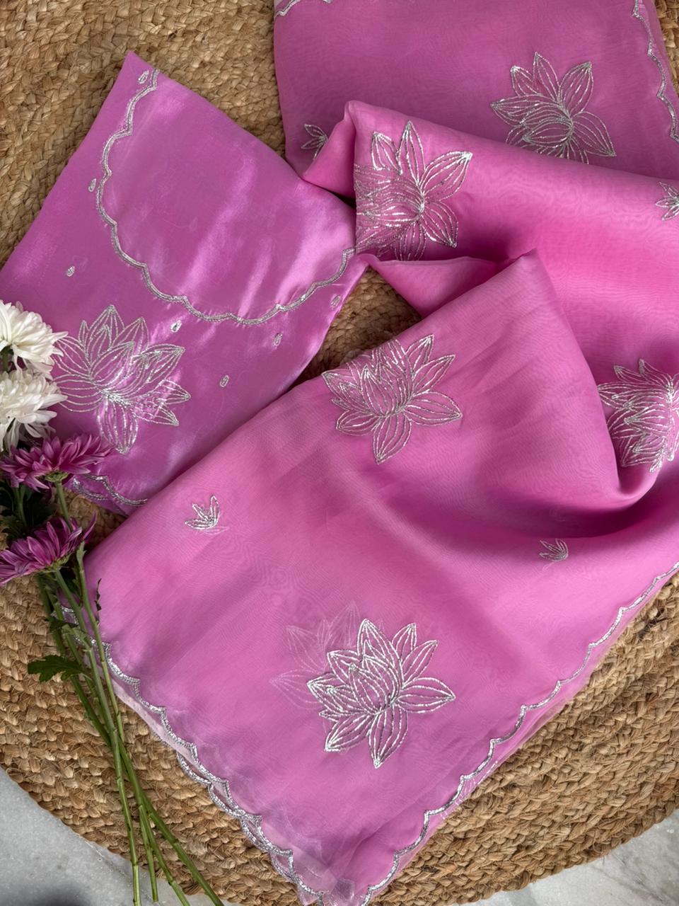 Pure Organza Silk Saree with Silver Zardosi Peeta Work - Image 4