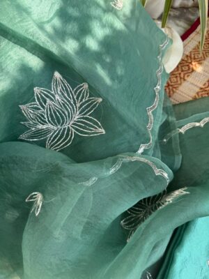 Pure Organza Silk Saree with Silver Zardosi Peeta Work