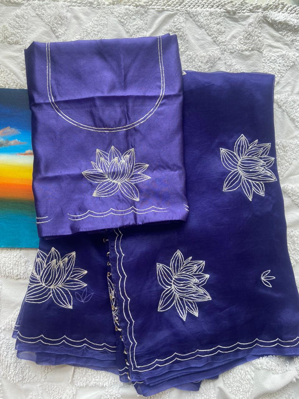 Pure Organza Silk Saree with Silver Zardosi Peeta Work - Image 5