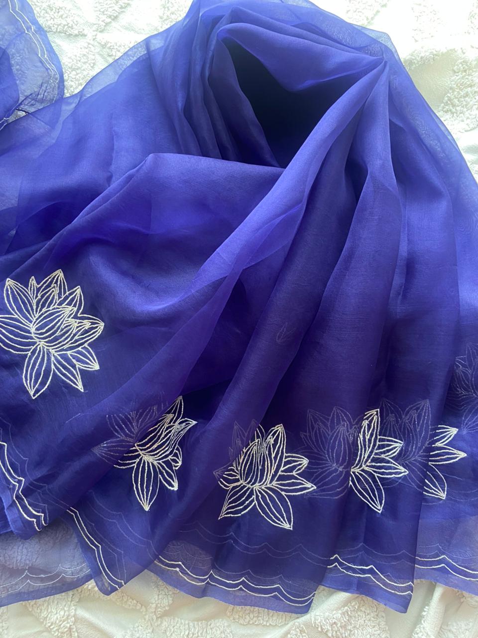 Pure Organza Silk Saree with Silver Zardosi Peeta Work - Image 2