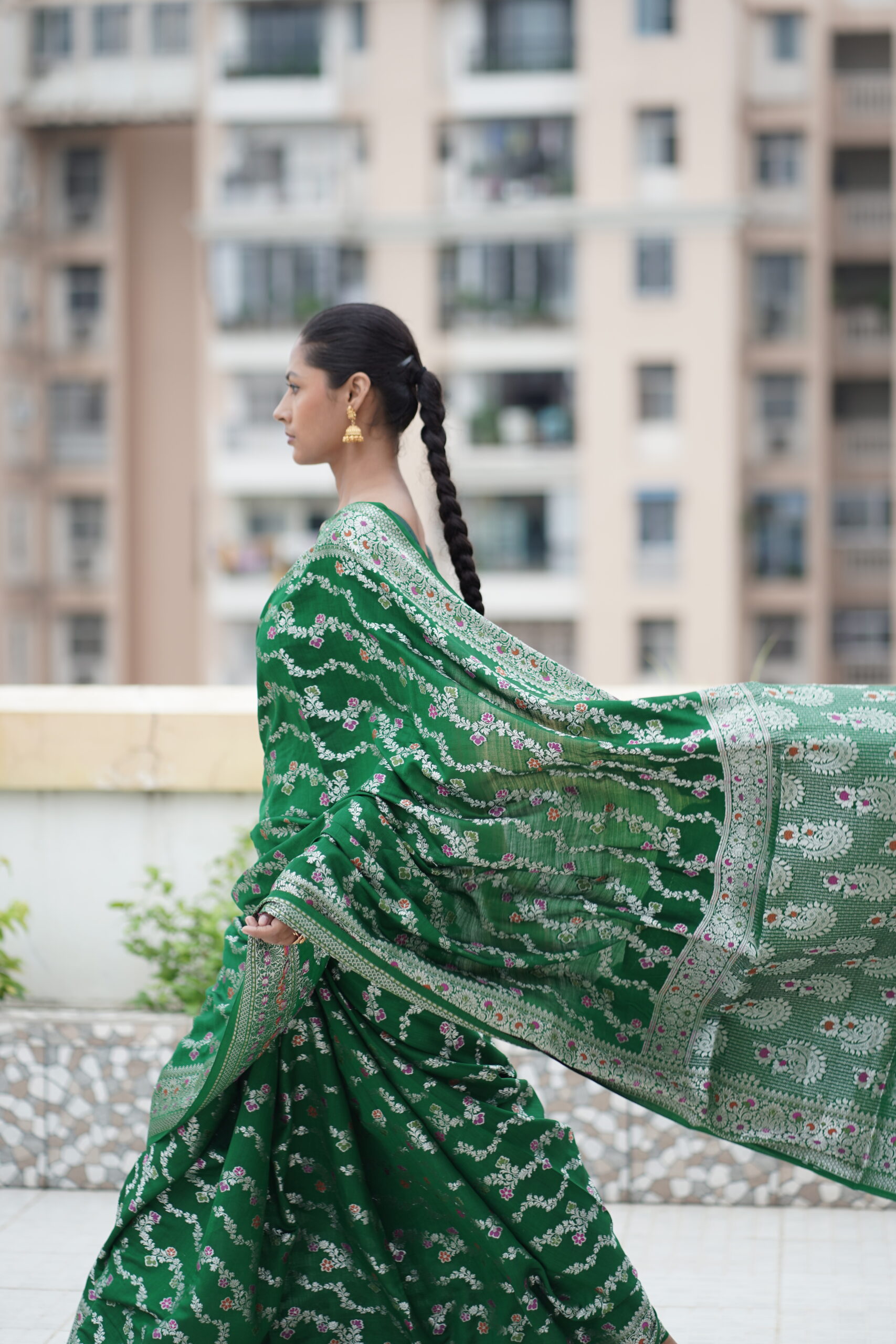 Pure Banarasi Chinya Silk Border-Buta Saree - Image 5