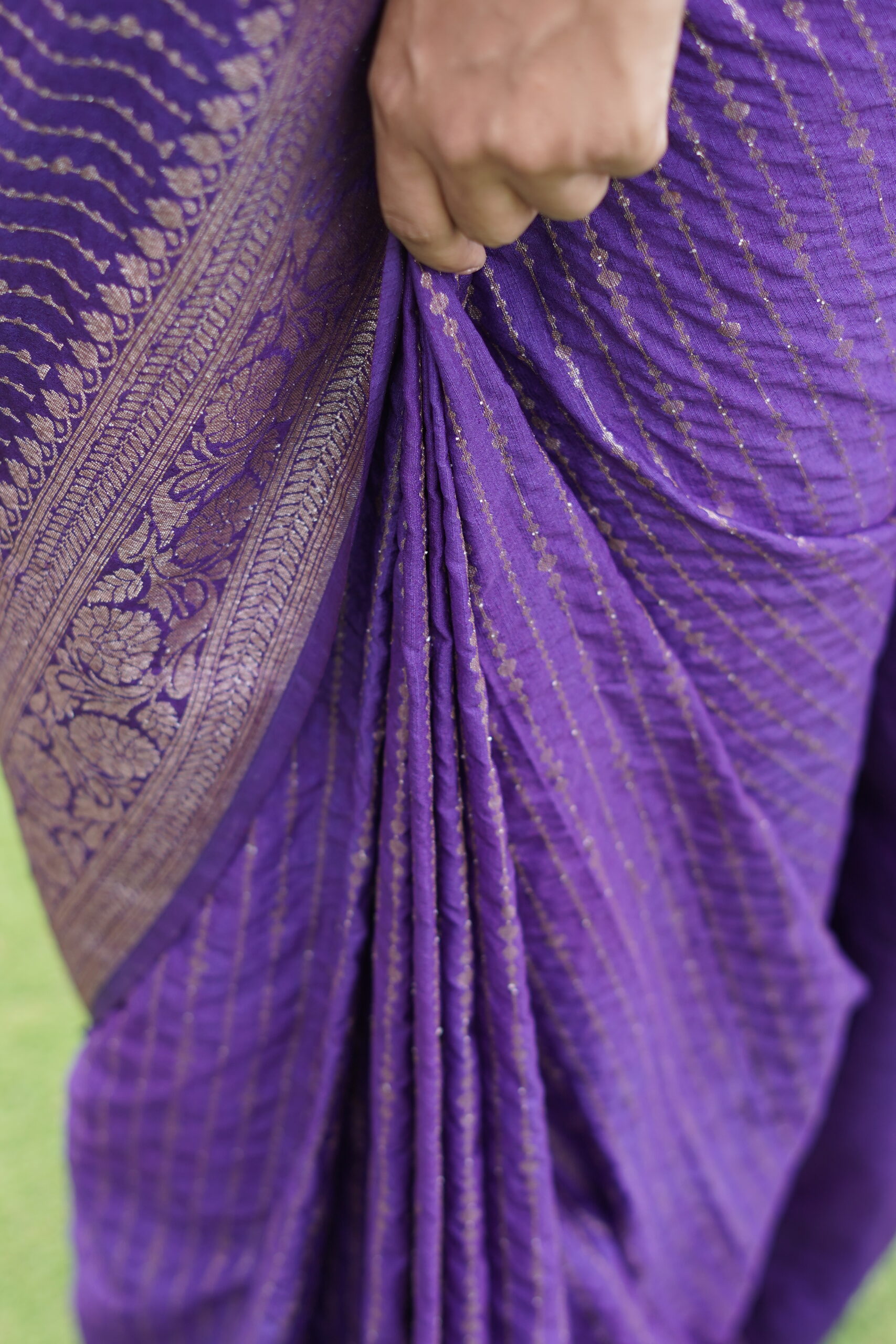 Fancy Tussar Georgette Antique Zari Banarasi Saree - Image 3