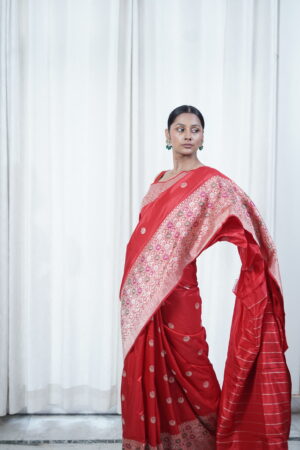 Pure Handloom Banarasi Katan Silk Kadwa Alfi Broad Border Saree